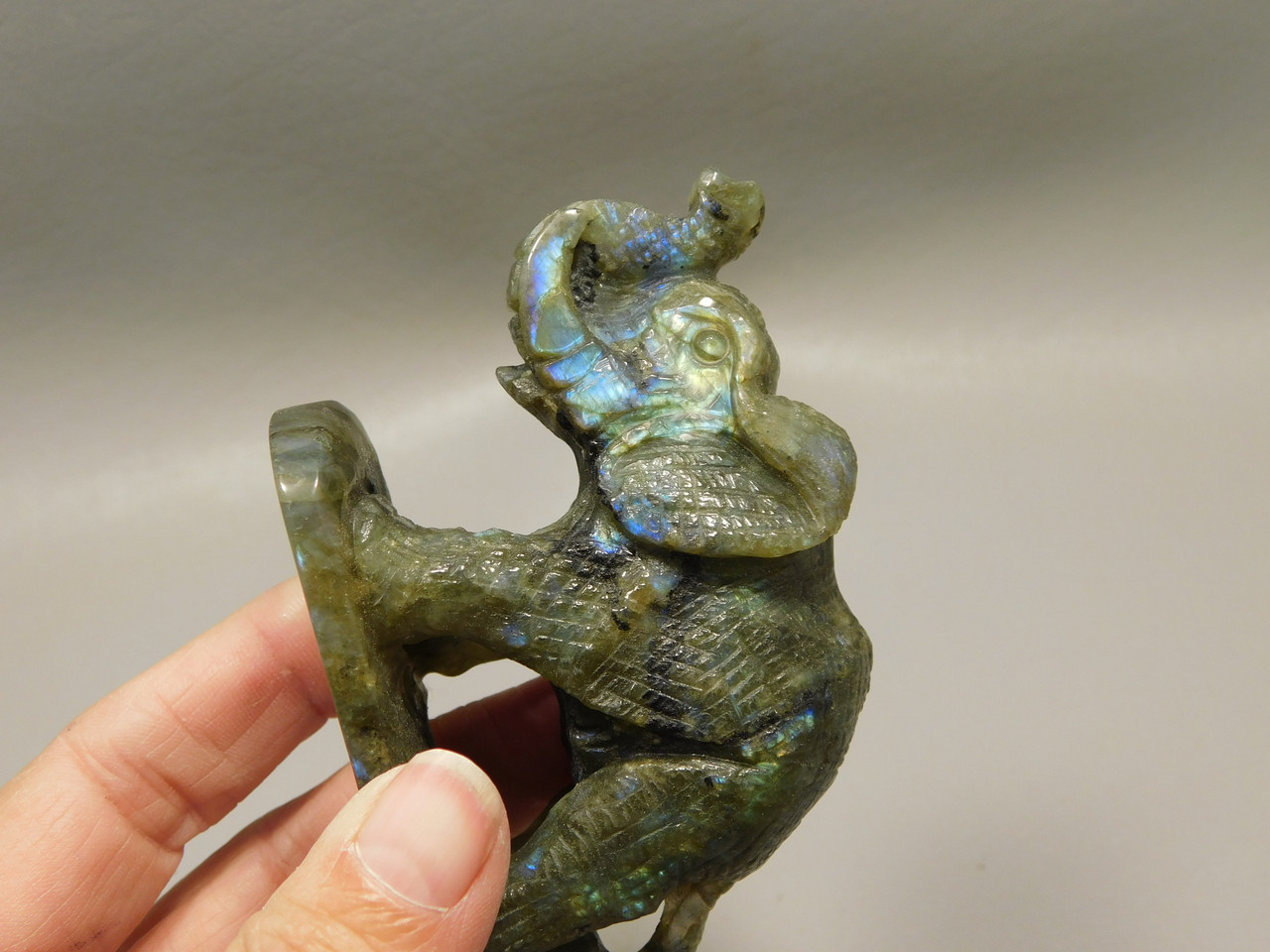 Elephant Carving Figurine Labradorite Carved Stone Animal #O446