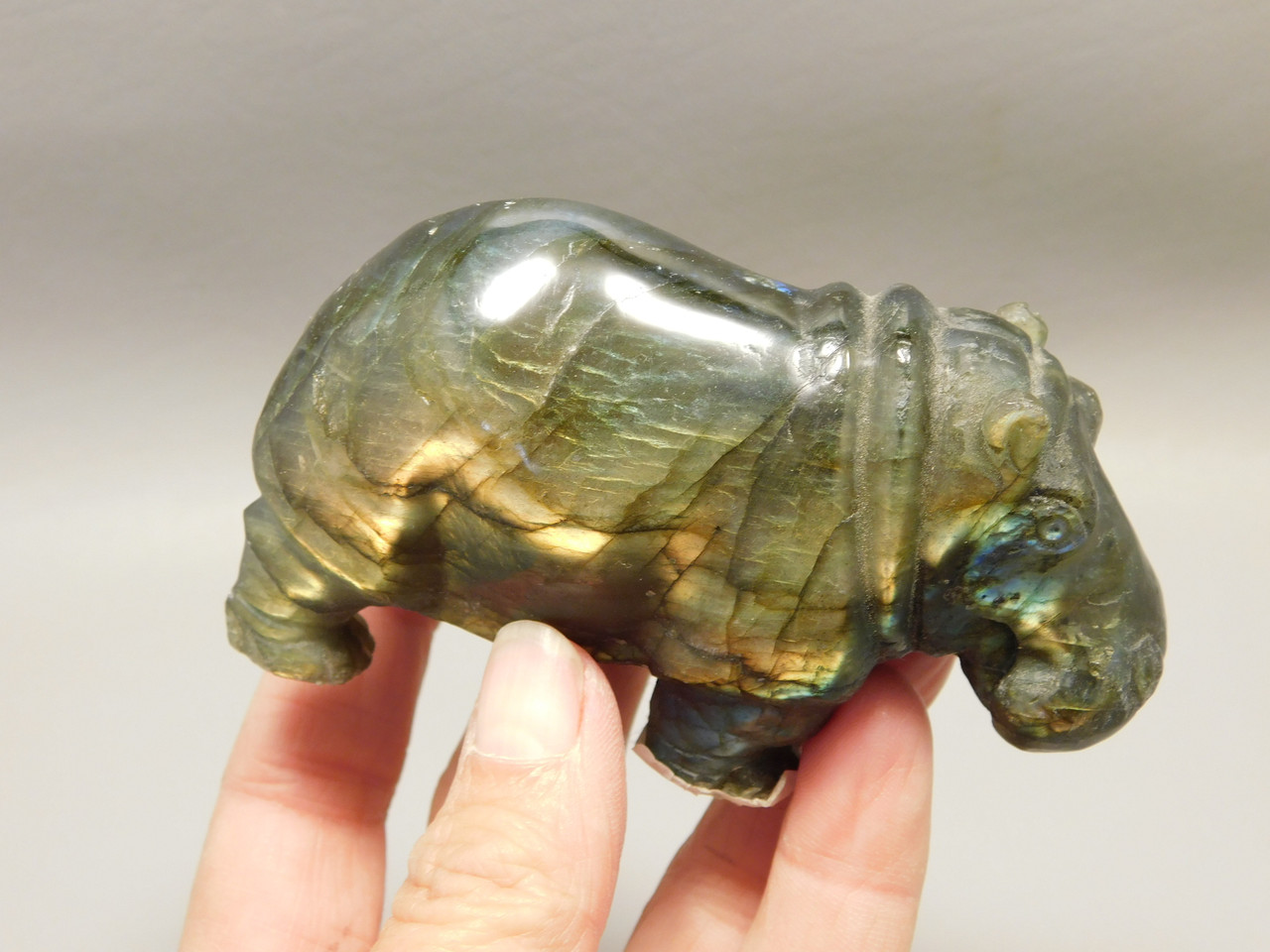 Hippopotamus Figurine Labradorite Hand Carved 3.5 inch Stone Animal #O57