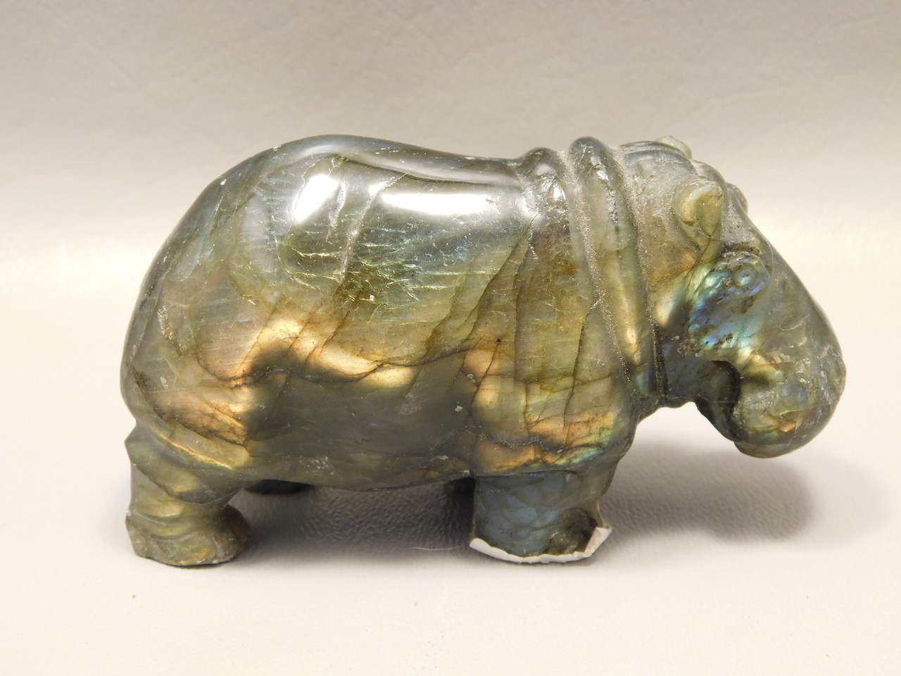 Hippopotamus Figurine Labradorite Hand Carved 3.5 inch Stone Animal #O57