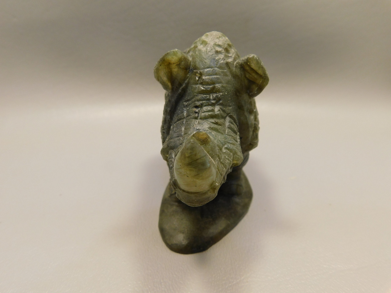 Rhinoceros Figurine Labradorite Hand Carved Stone Animal #O115