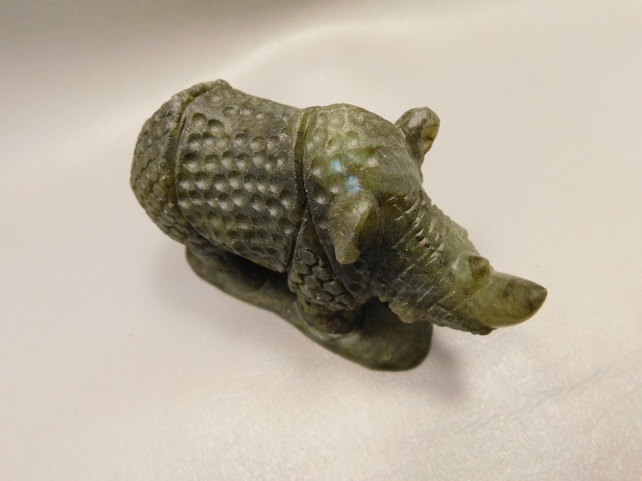 Rhinoceros Figurine Labradorite Hand Carved Stone Animal #O115