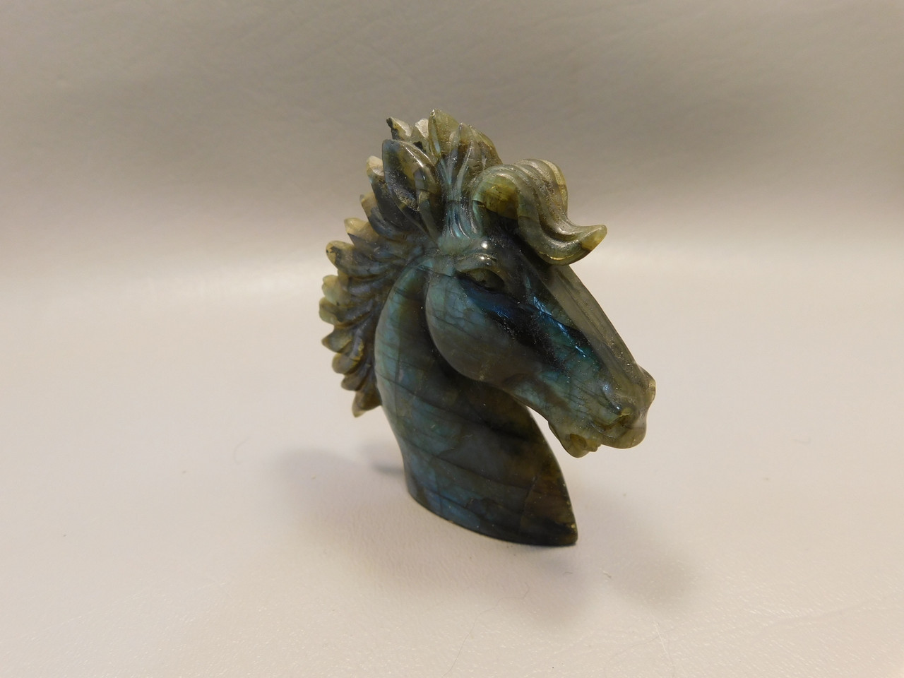 Horse Head Figurine Labradorite Stone Animal 3 inch Carving #O222