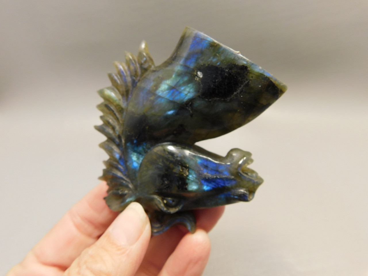 Horse Head Figurine Labradorite Stone Animal 3 inch Carving #O222