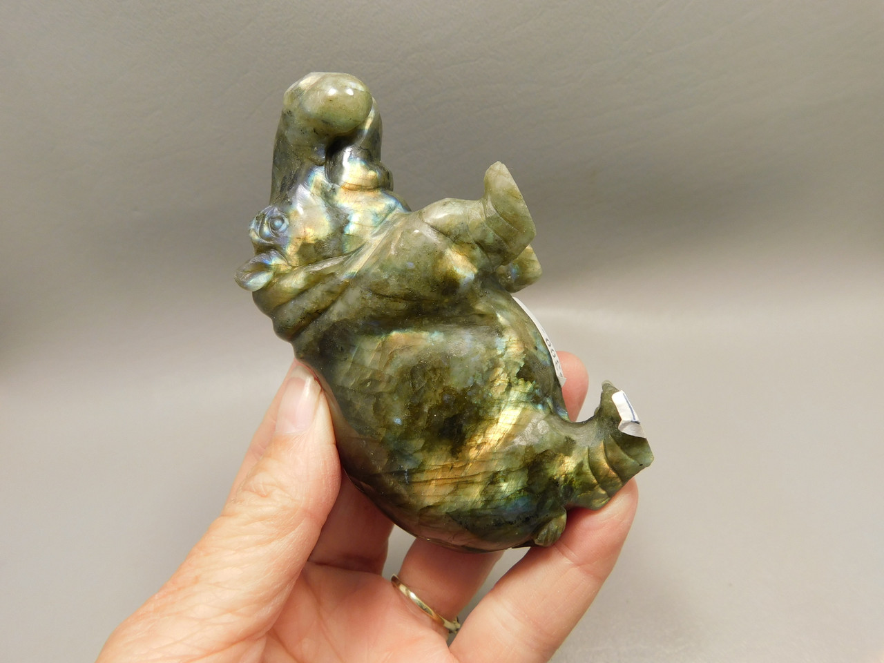 Hippopotamus Figurine Labradorite Hand Carved 3.9 inch Stone Animal #O9