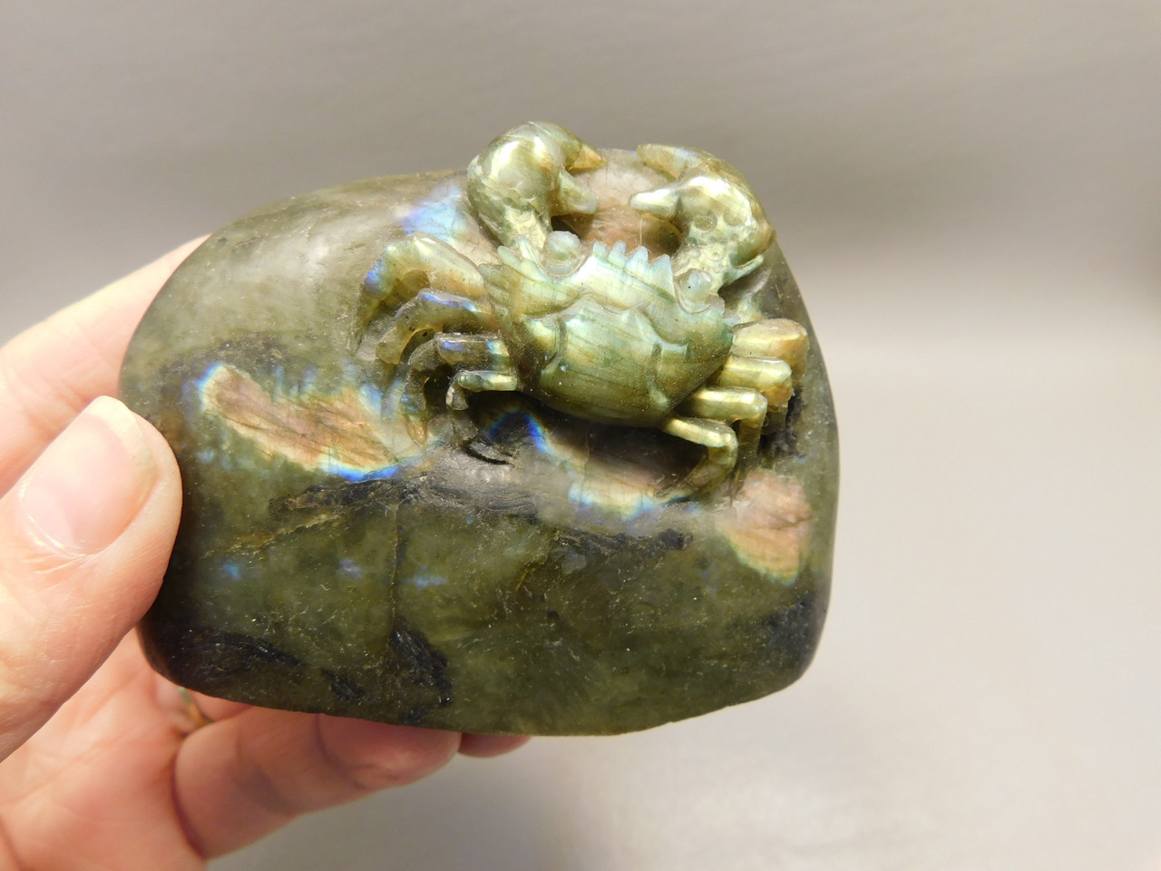 Crab Figurine Labradorite Stone Animal 3.5 inch Carving Cancer #O35