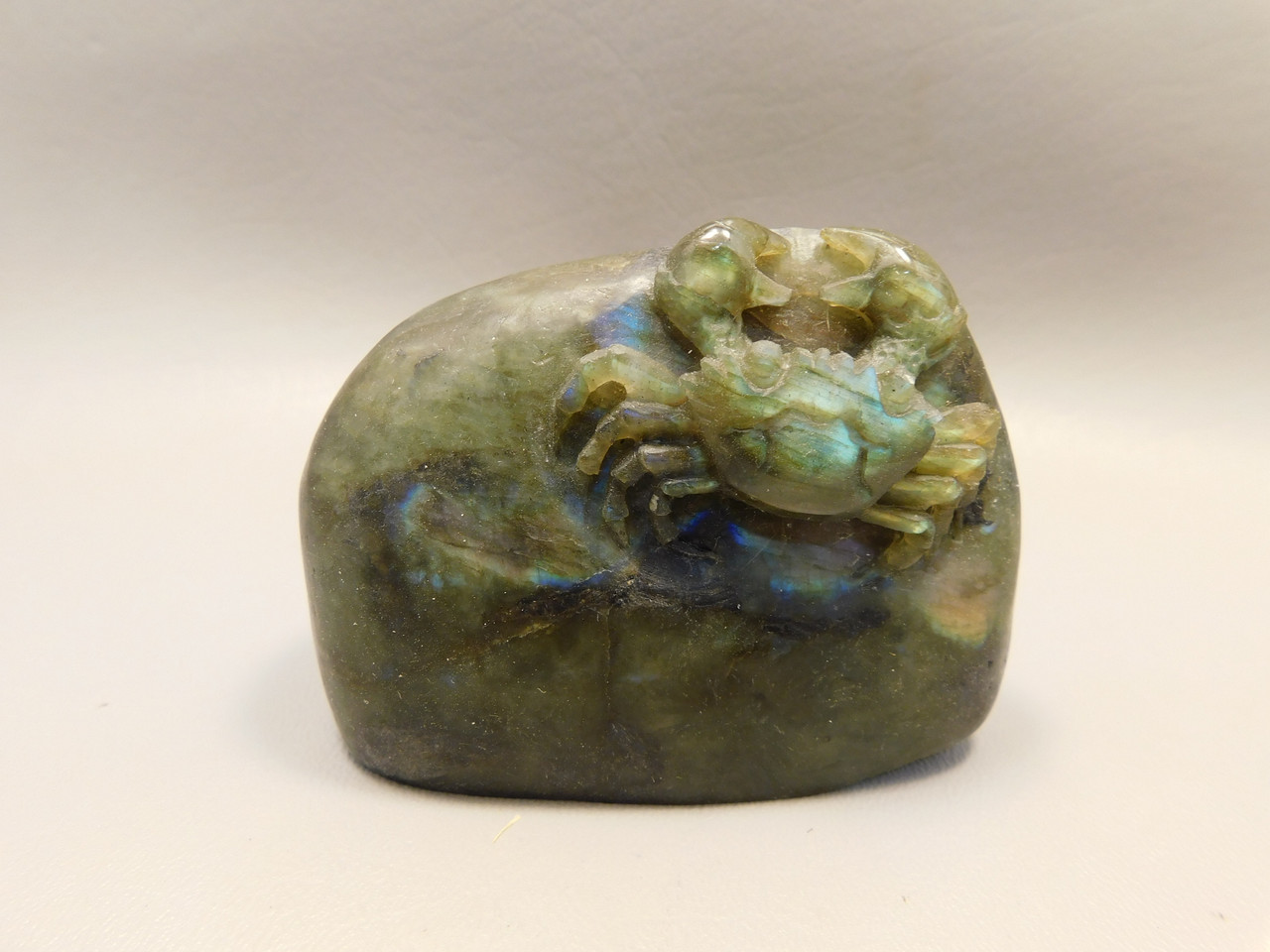 Crab Figurine Labradorite Stone Animal 3.5 inch Carving Cancer #O35