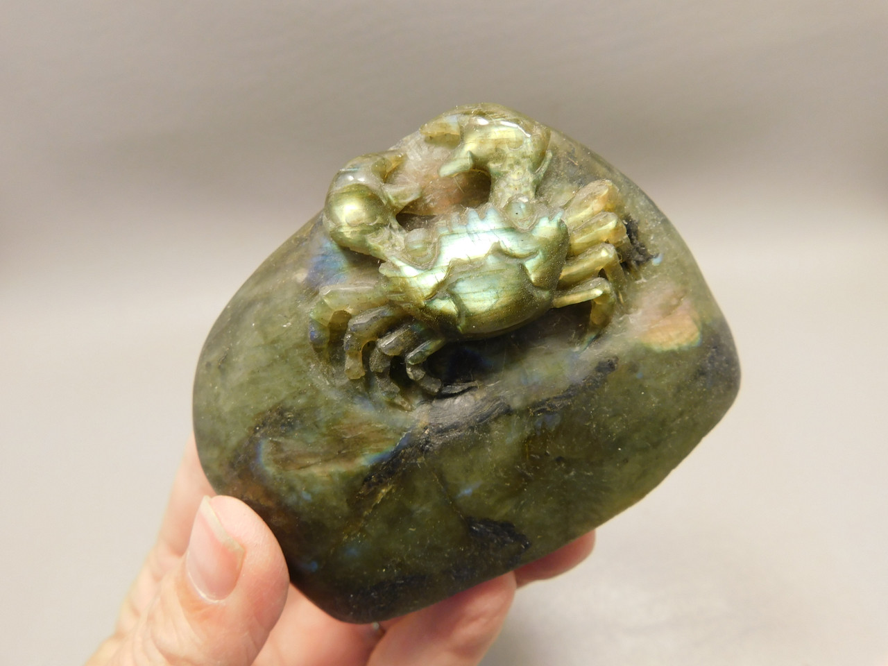 Crab Figurine Labradorite Stone Animal 3.5 inch Carving Cancer #O35