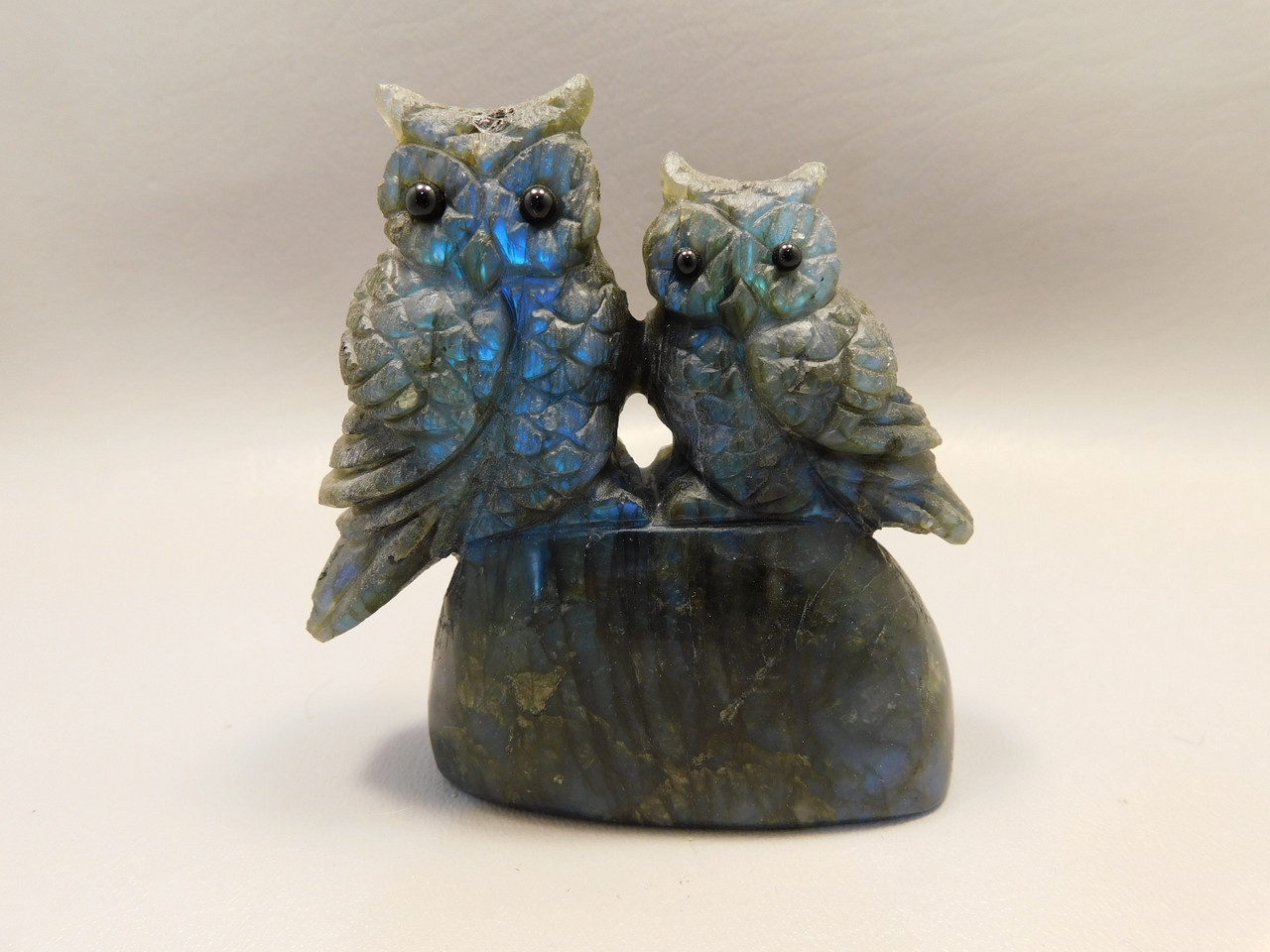 Owl Figurine Labradorite 2 Owls 3.5 inch Animal Carving #O361