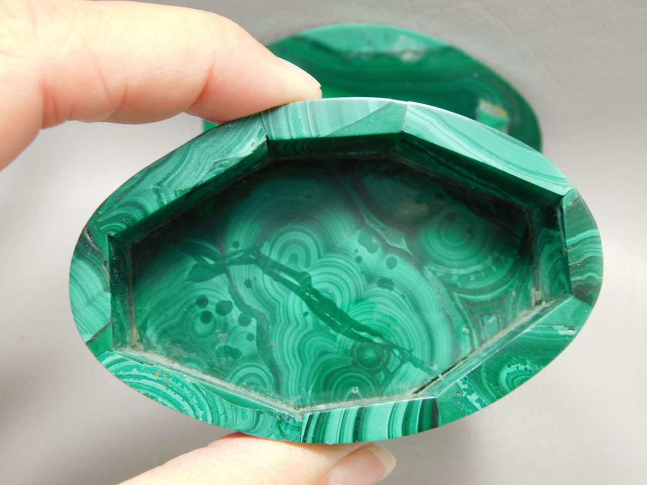 Malachite Box Small Jewelry Gemstone Oval Shaped Container #O1
