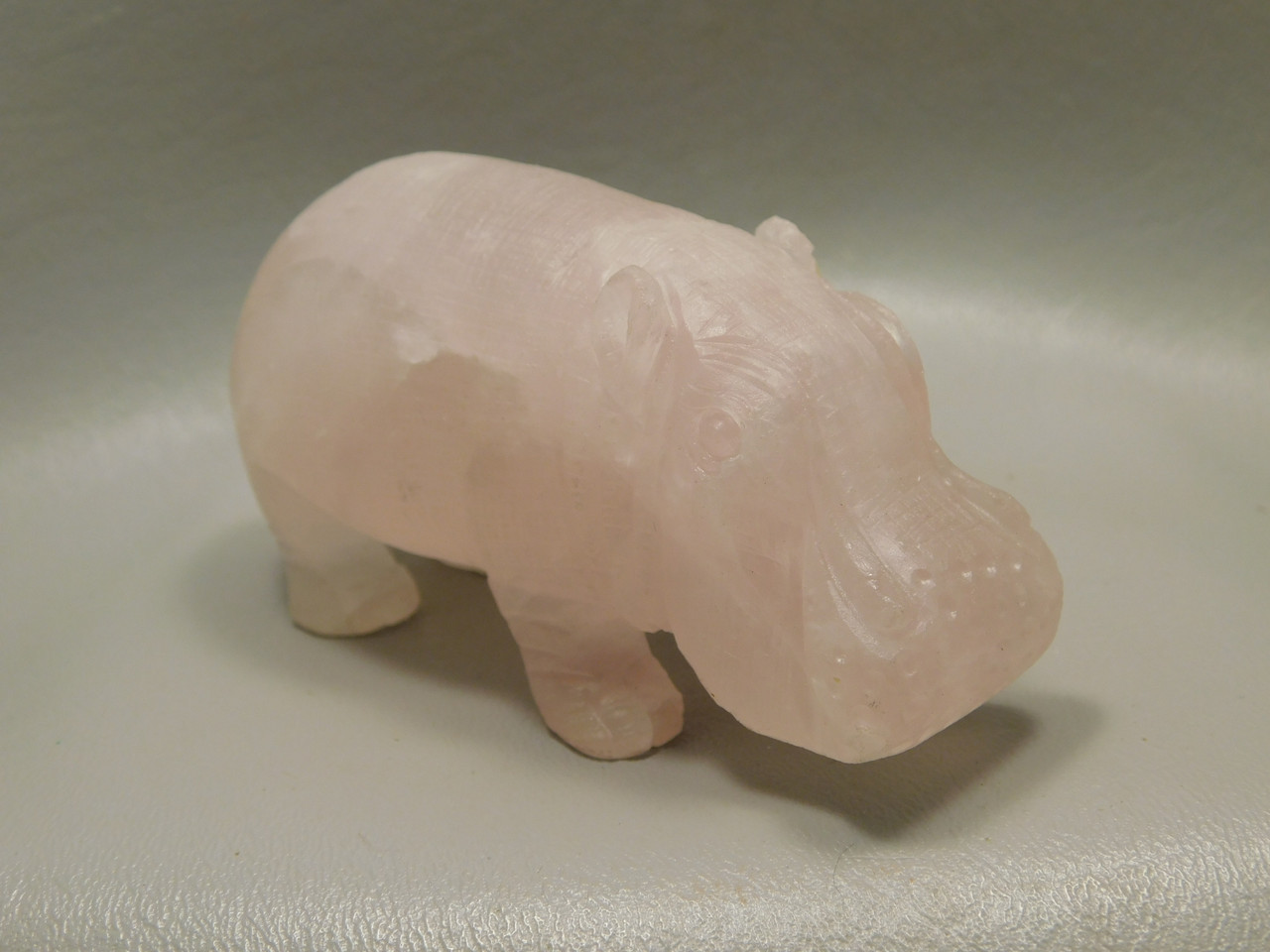 Hippopotamus Figurine Rose Quartz 4 inch Pink Animal Carving #O