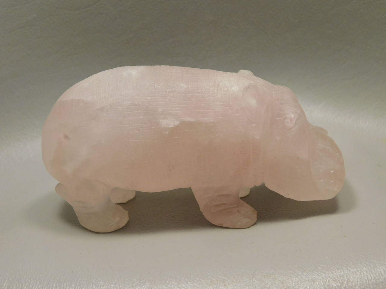 Hippopotamus Figurine Rose Quartz 4 inch Pink Animal Carving #O