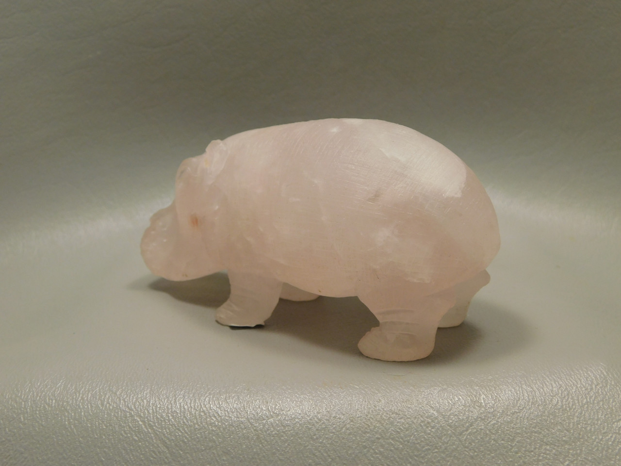 Hippopotamus Figurine Rose Quartz 4 inch Pink Animal Carving #O