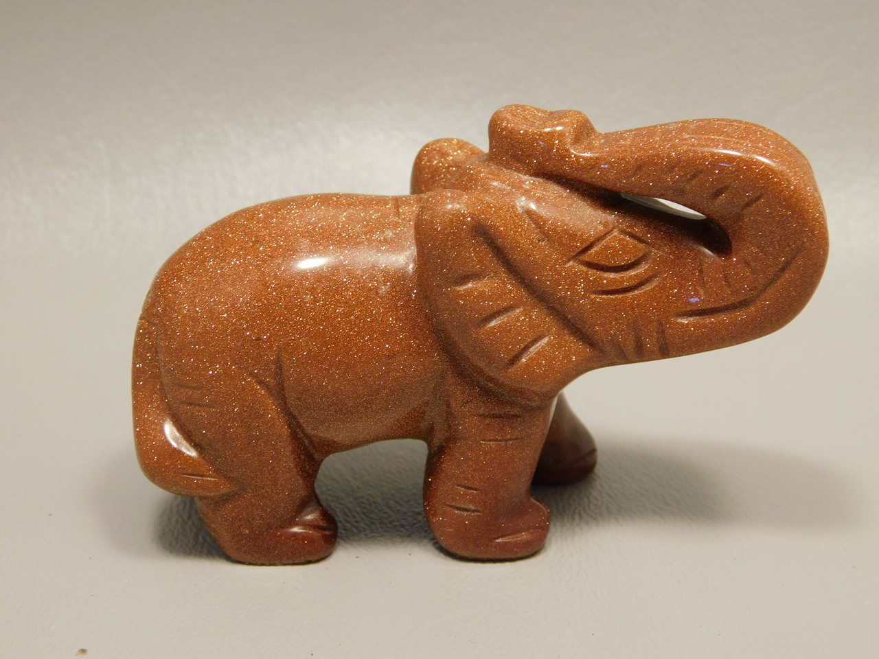 Elephant Figurine Sparkly Goldstone 3 inch Animal Carving Glass