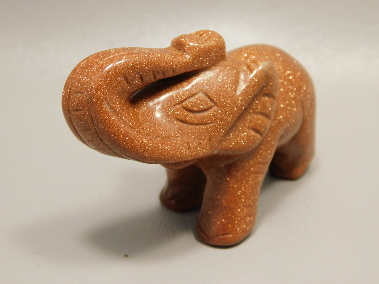 Elephant Figurine Sparkly Goldstone 3 inch Animal Carving Glass
