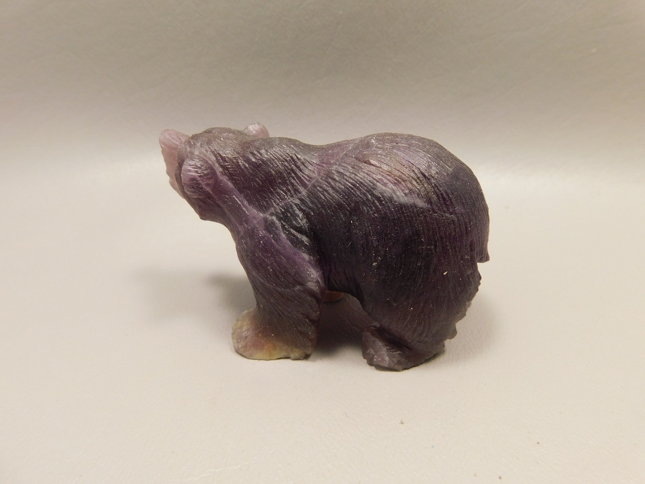 Bear Figurine Gemstone Animal Carving Purple Fluorite Crystal #O41