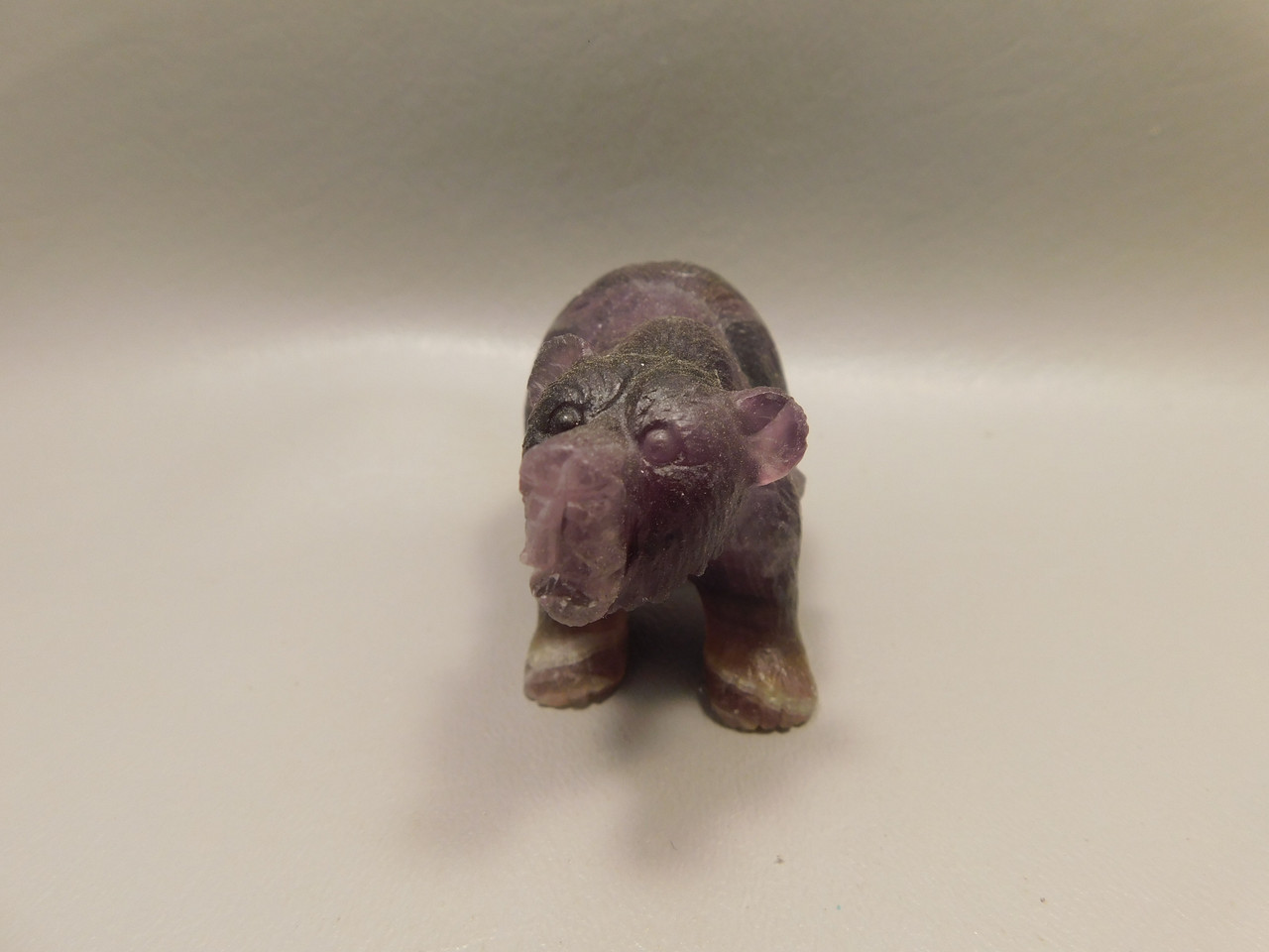 Bear Figurine Gemstone Animal Carving Purple Fluorite Crystal #O41