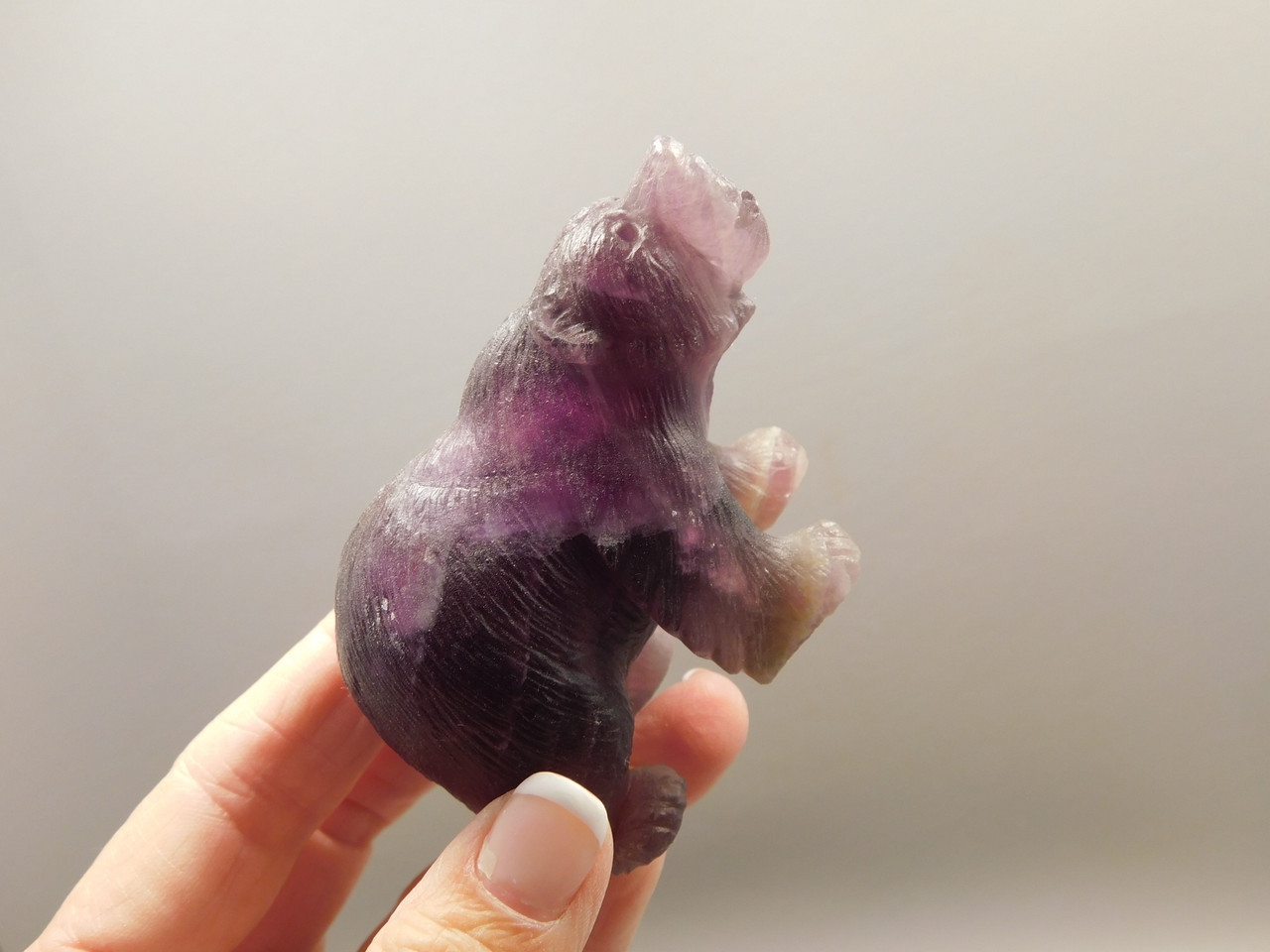 Bear Figurine Gemstone Animal Carving Purple Fluorite Crystal #O41