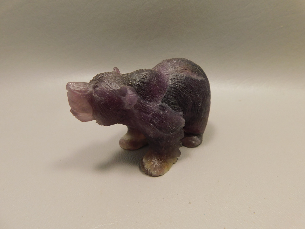 Bear Figurine Gemstone Animal Carving Purple Fluorite Crystal #O41