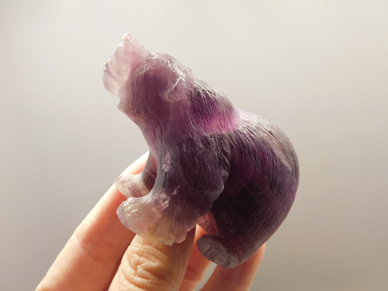 Bear Figurine Gemstone Animal Carving Purple Fluorite Crystal #O41