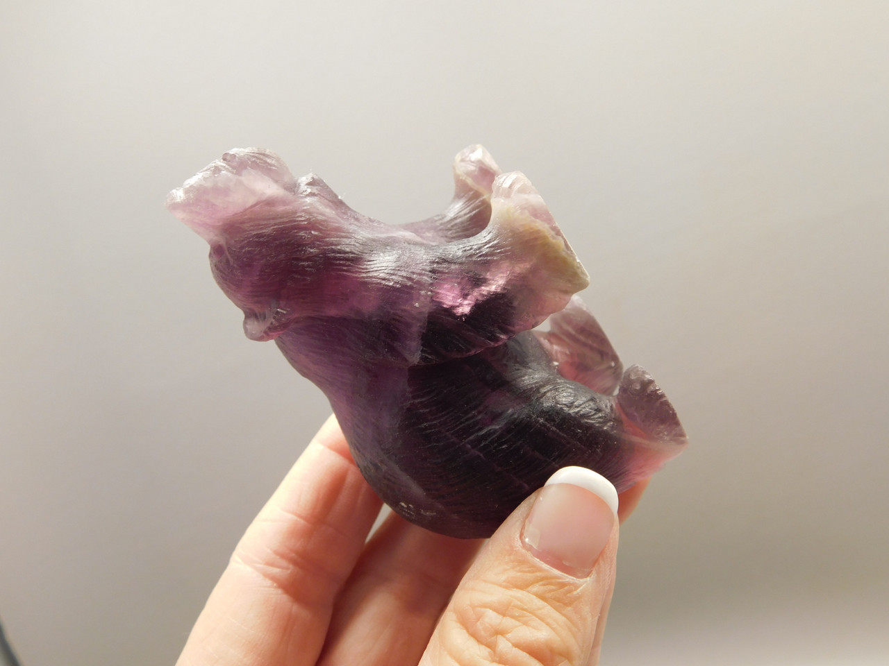 Bear Figurine Gemstone Animal Carving Purple Fluorite Crystal #O41