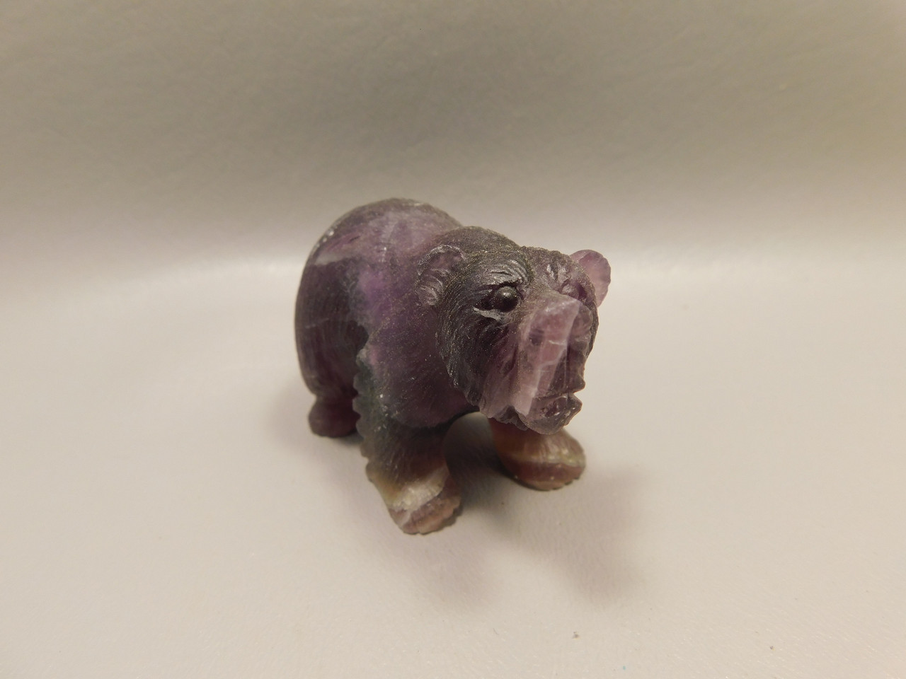 Bear Figurine Gemstone Animal Carving Purple Fluorite Crystal #O41