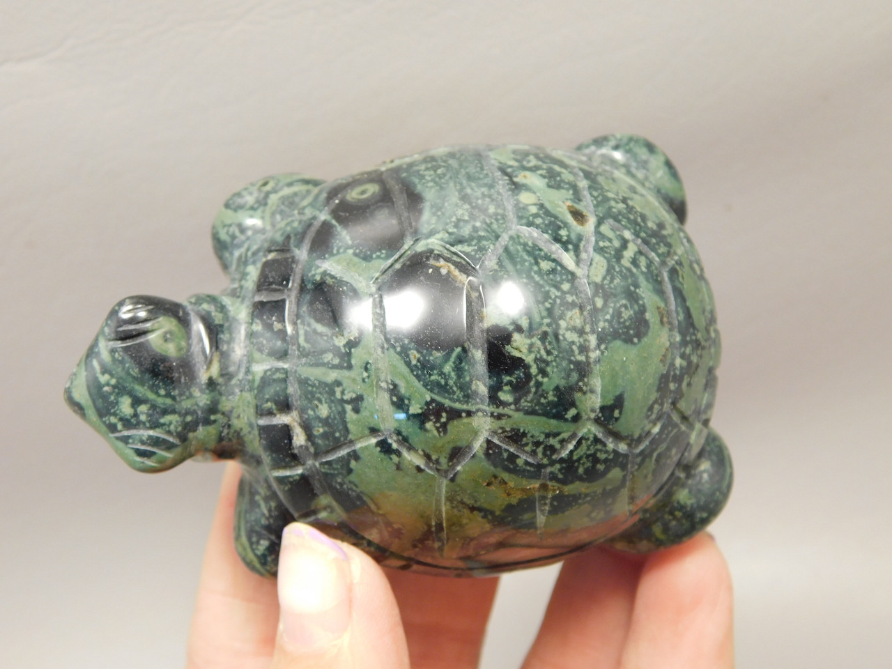 Turtle Figurine Green Kabamba Jasper  3 inch Animal Carving #O8