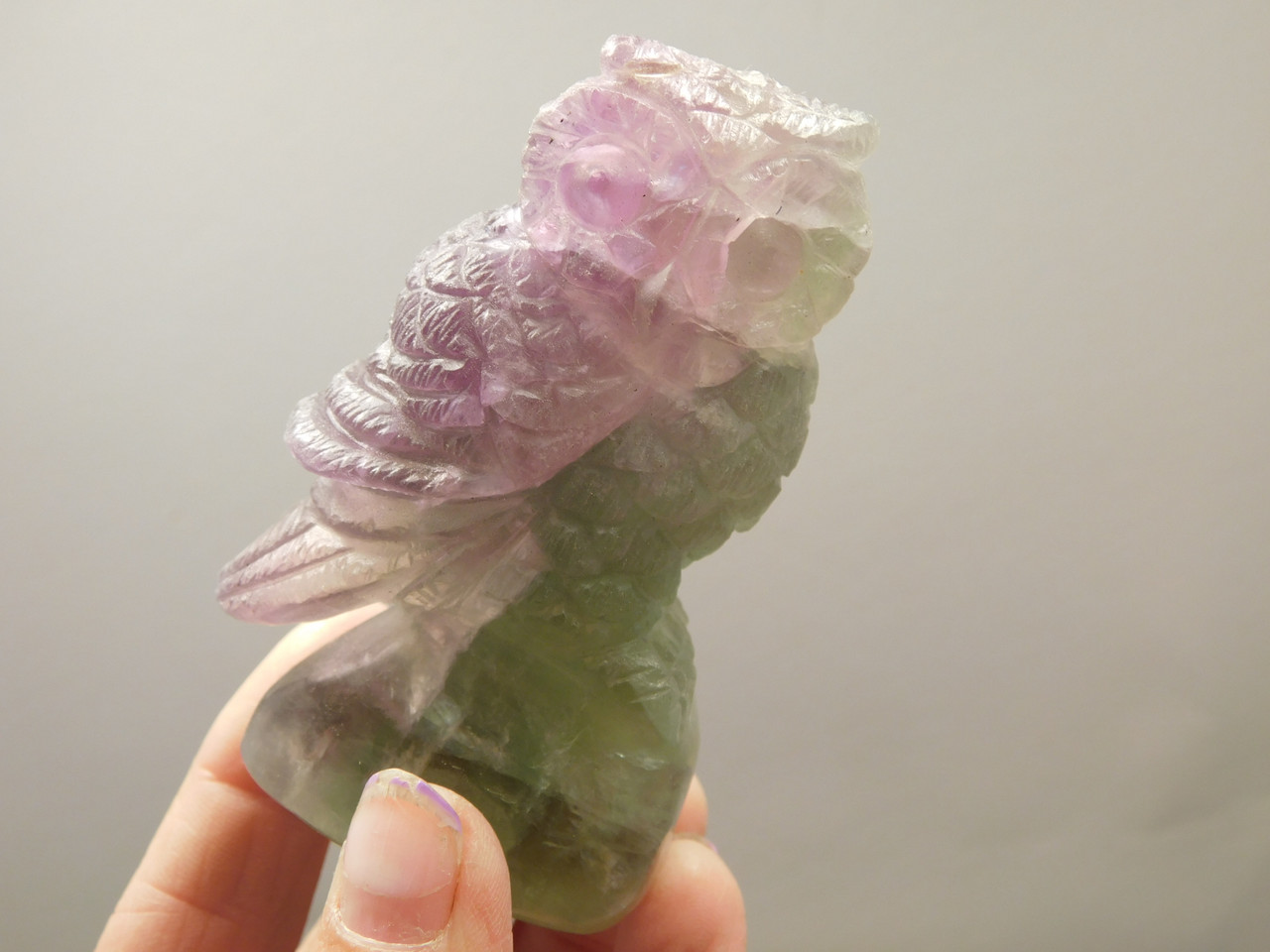 Owl Figurine 3 inch Animal Carving Purple Green Fluorite Crystal #O425