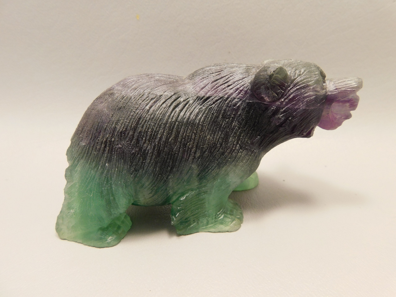 Bear Figurine Gemstone Carved Animal Purple Green Fluorite #O436