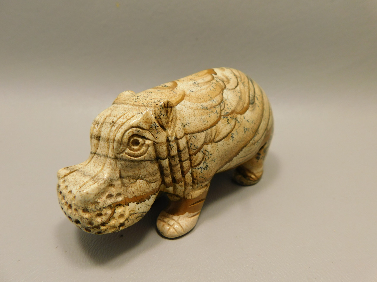 Hippopotamus Figurine Kalahari Jasper Animal Carving #O384