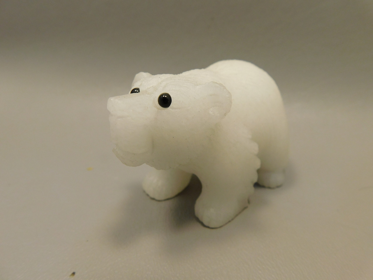 Polar Bear Figurine Gemstone Animal Carving White Marble #O