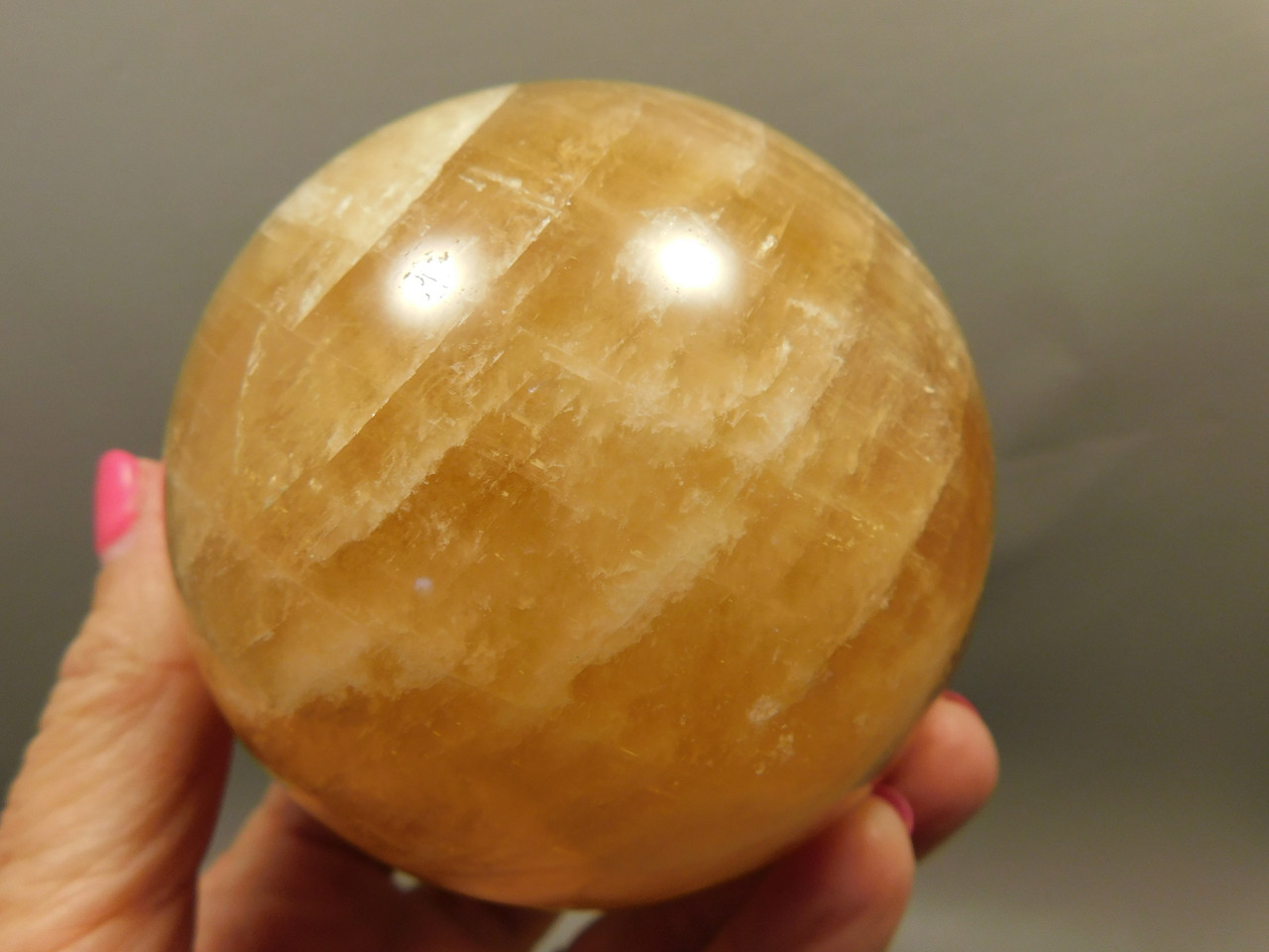 Honey Calcite Stone 3.4 inch Sphere Rock 85 mm Crystal Ball #O25