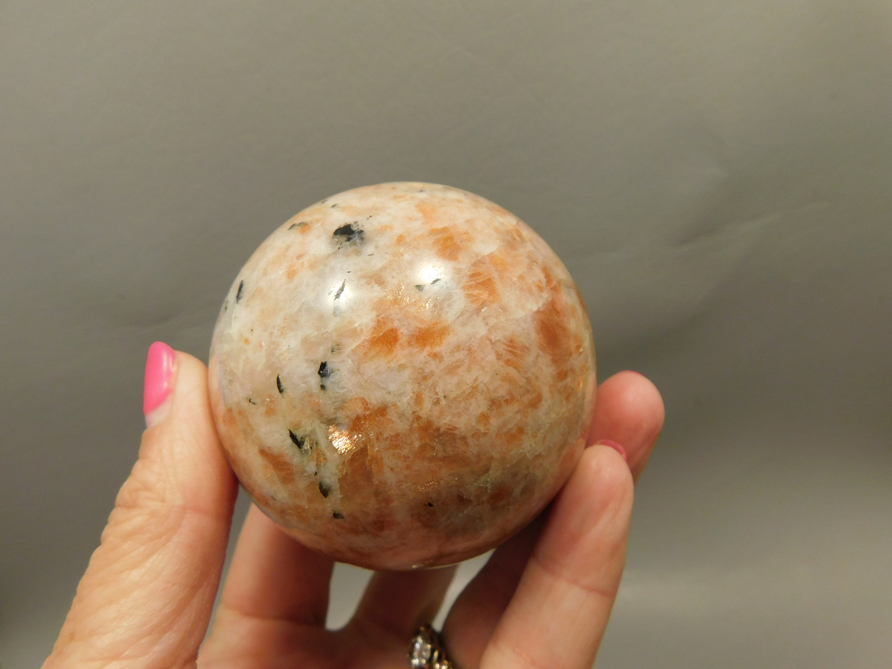 Sunstone Sphere Shaped 2.6 inch Chatoyant Stone Polished Rock #O1