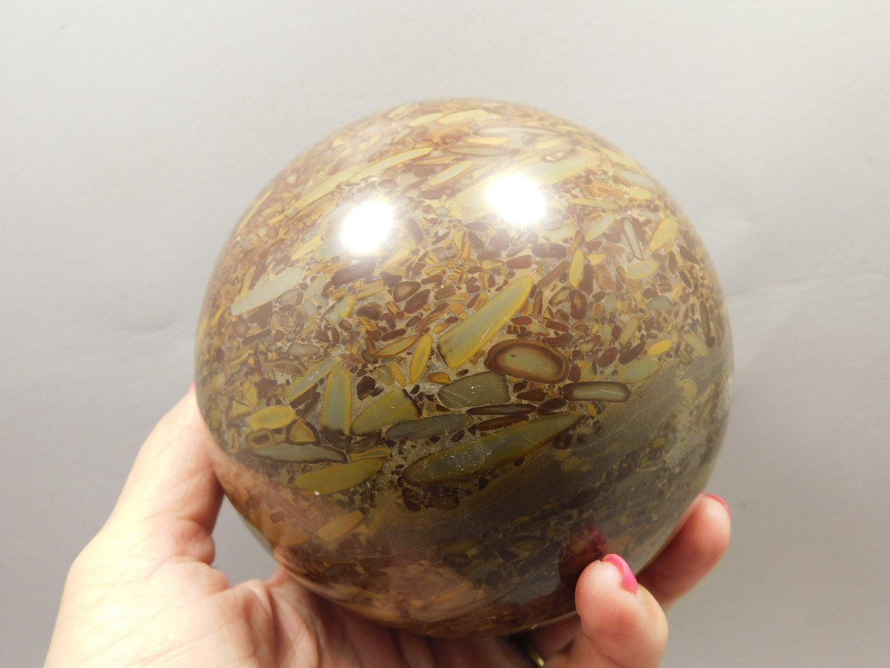 Bamboo Jasper Large Stone Sphere Carving 4.25 inch Gemstone Mineral Ball