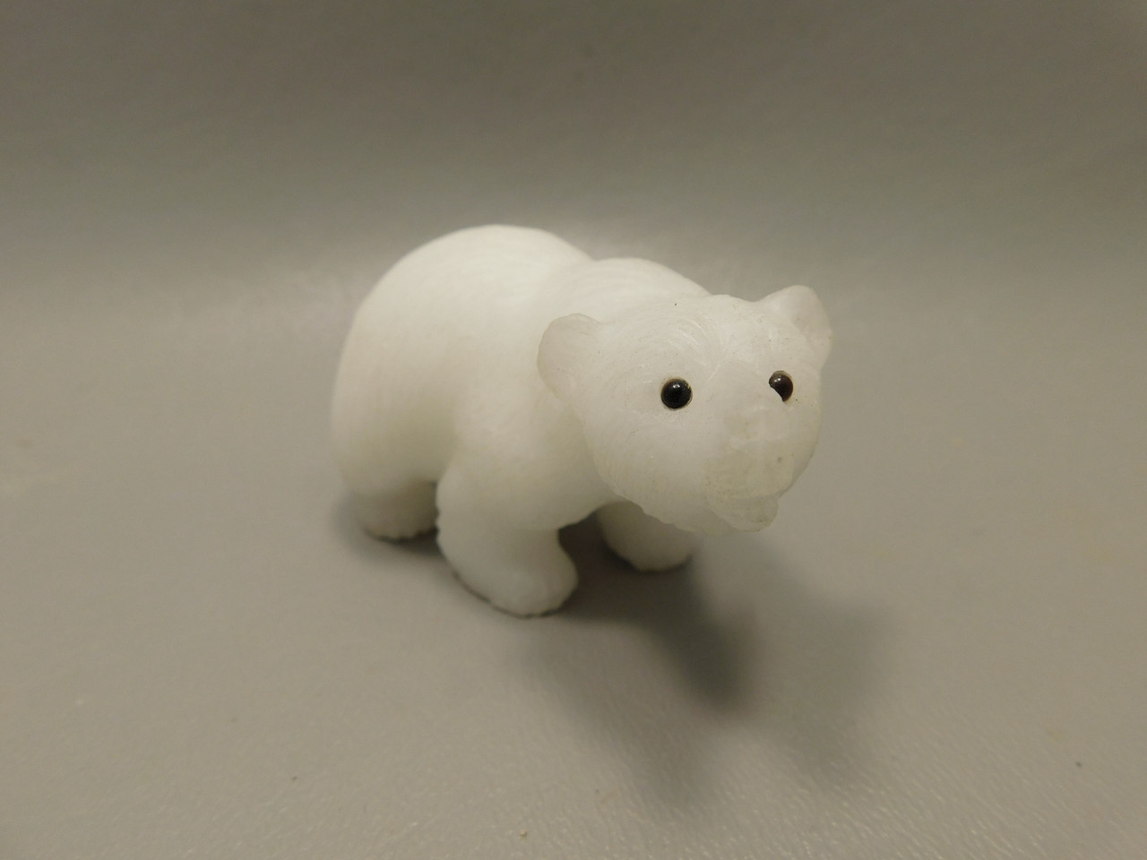Polar Bear Figurine Gemstone Animal Carving White Marble #O3