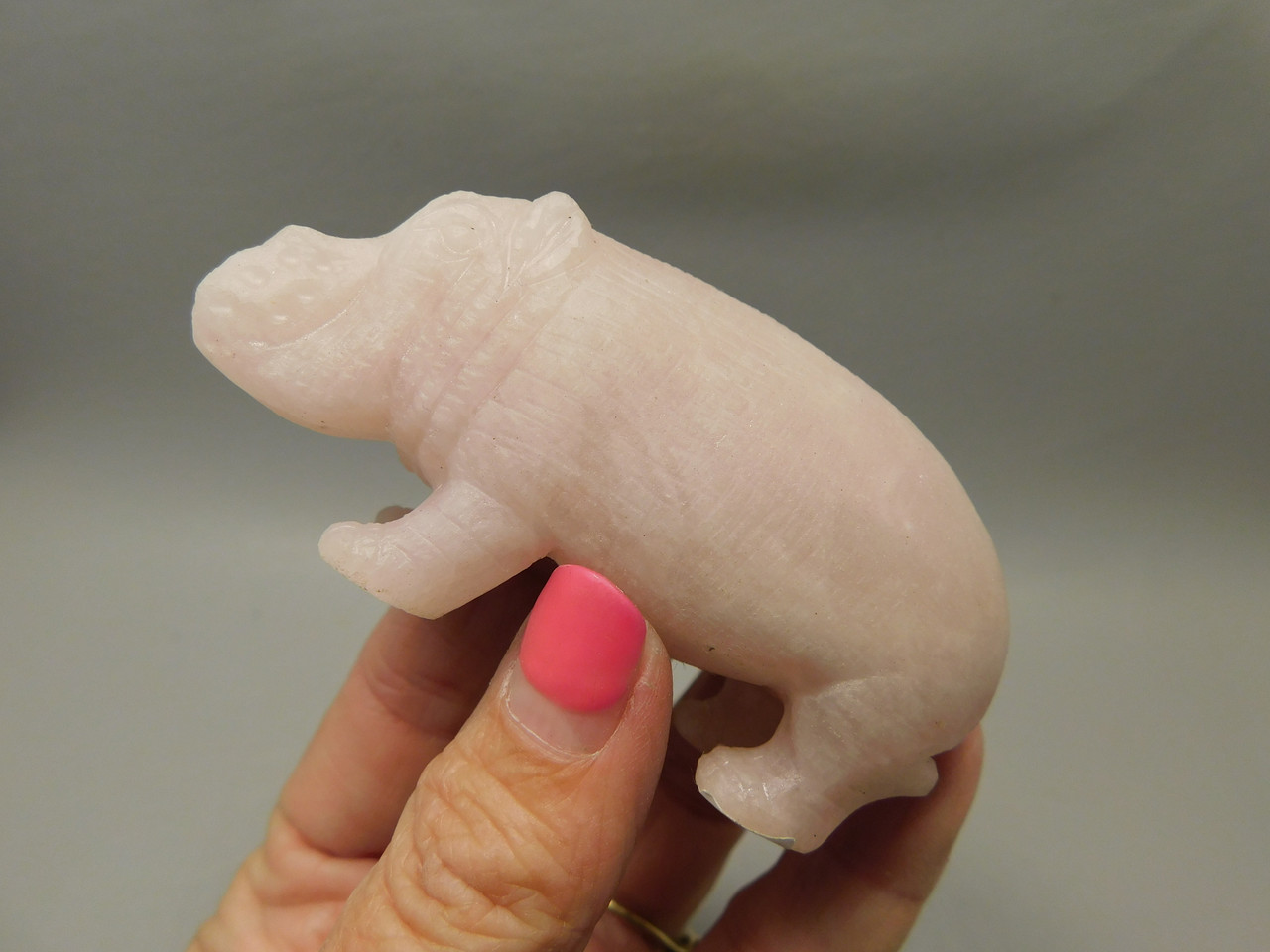 Hippopotamus Figurine Rose Quartz 3.2 inch Animal Carving #O381