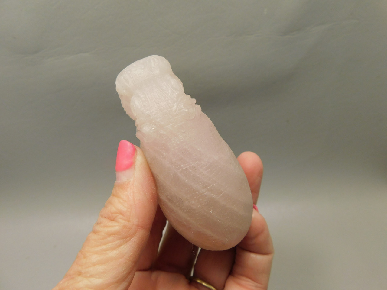 Hippopotamus Figurine Rose Quartz 3.2 inch Animal Carving #O380