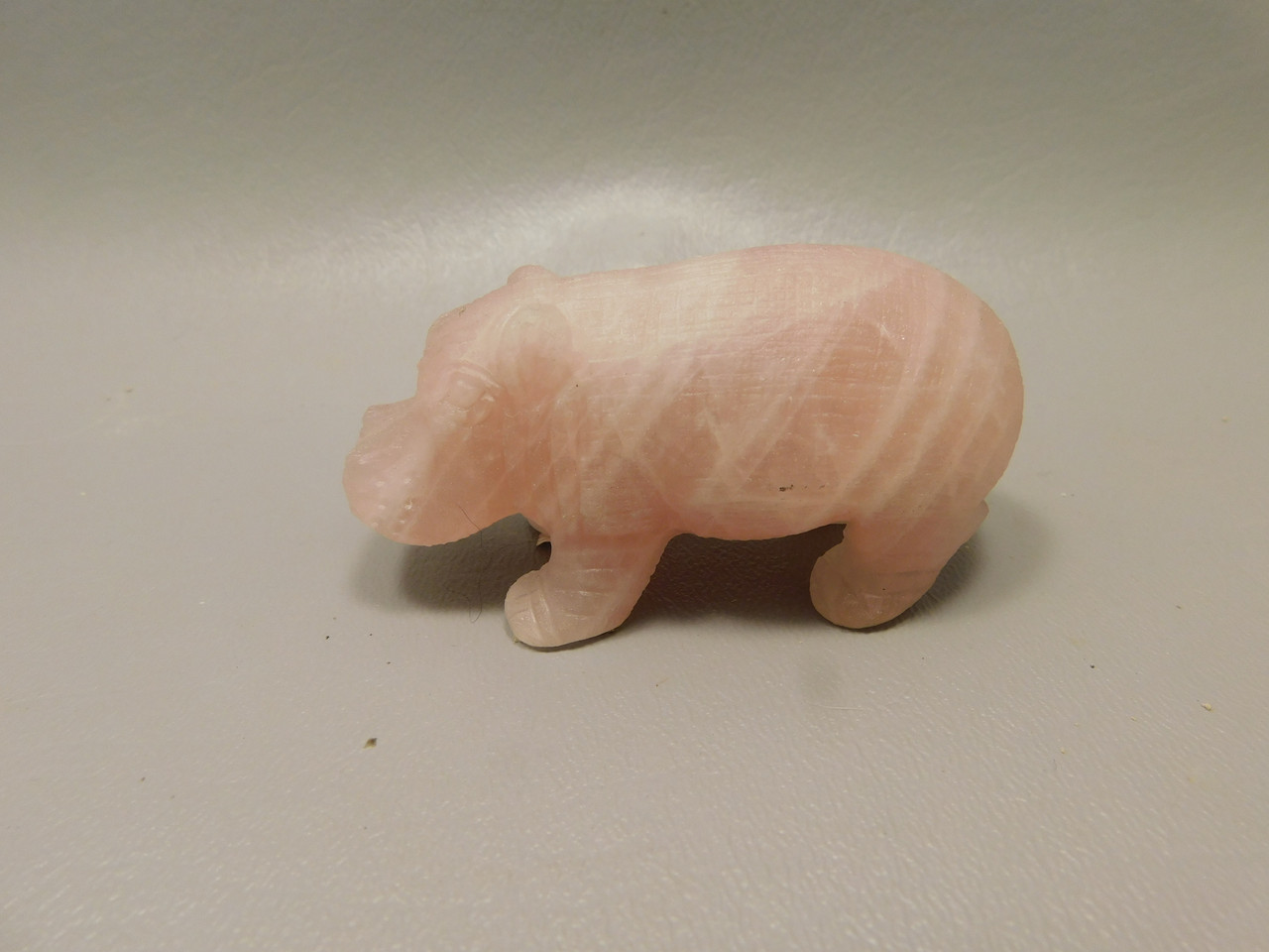 Hippopotamus Figurine Rose Quartz 3.2 inch Animal Carving #O377