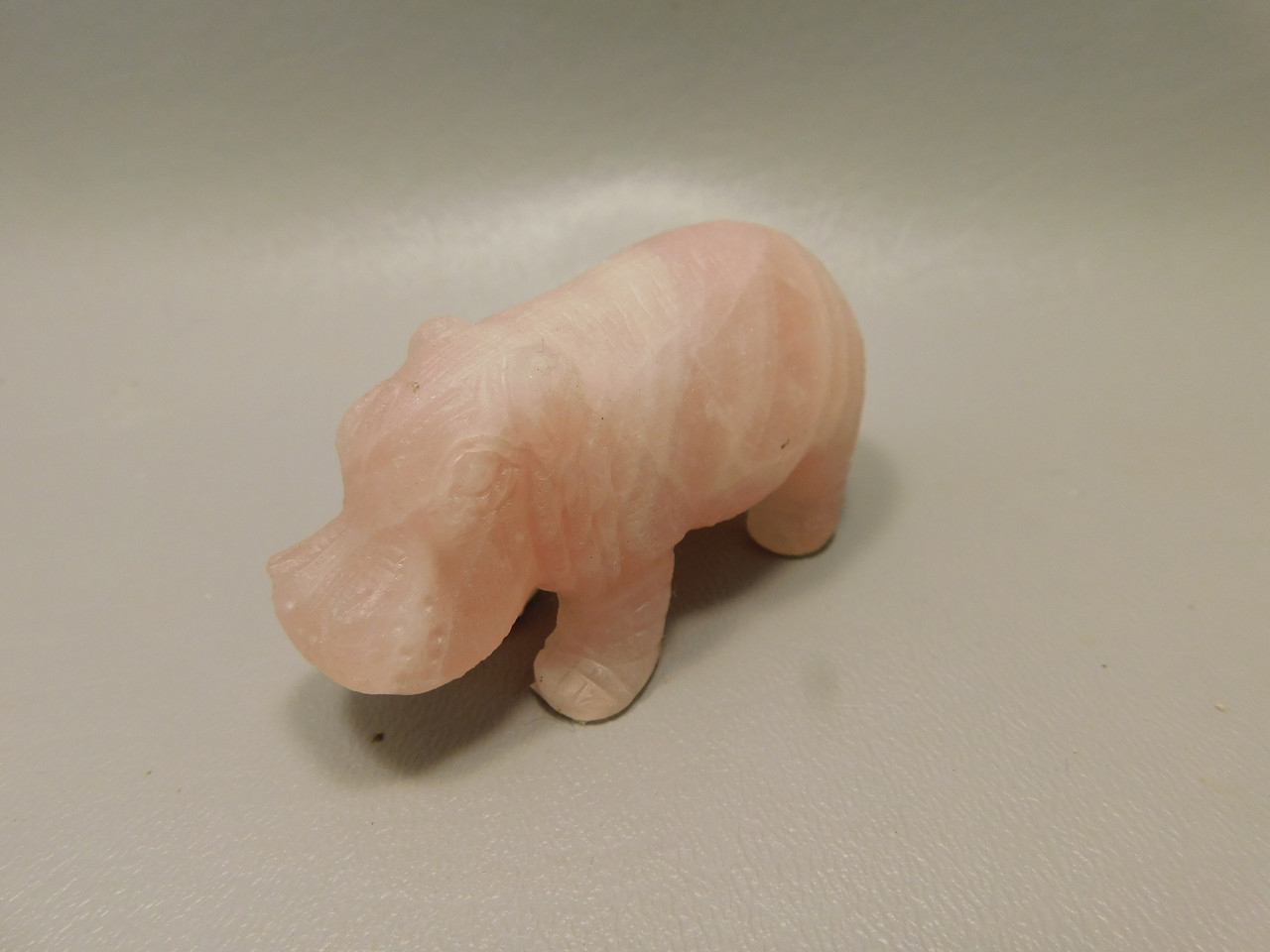 Hippopotamus Figurine Rose Quartz 3.2 inch Animal Carving #O377