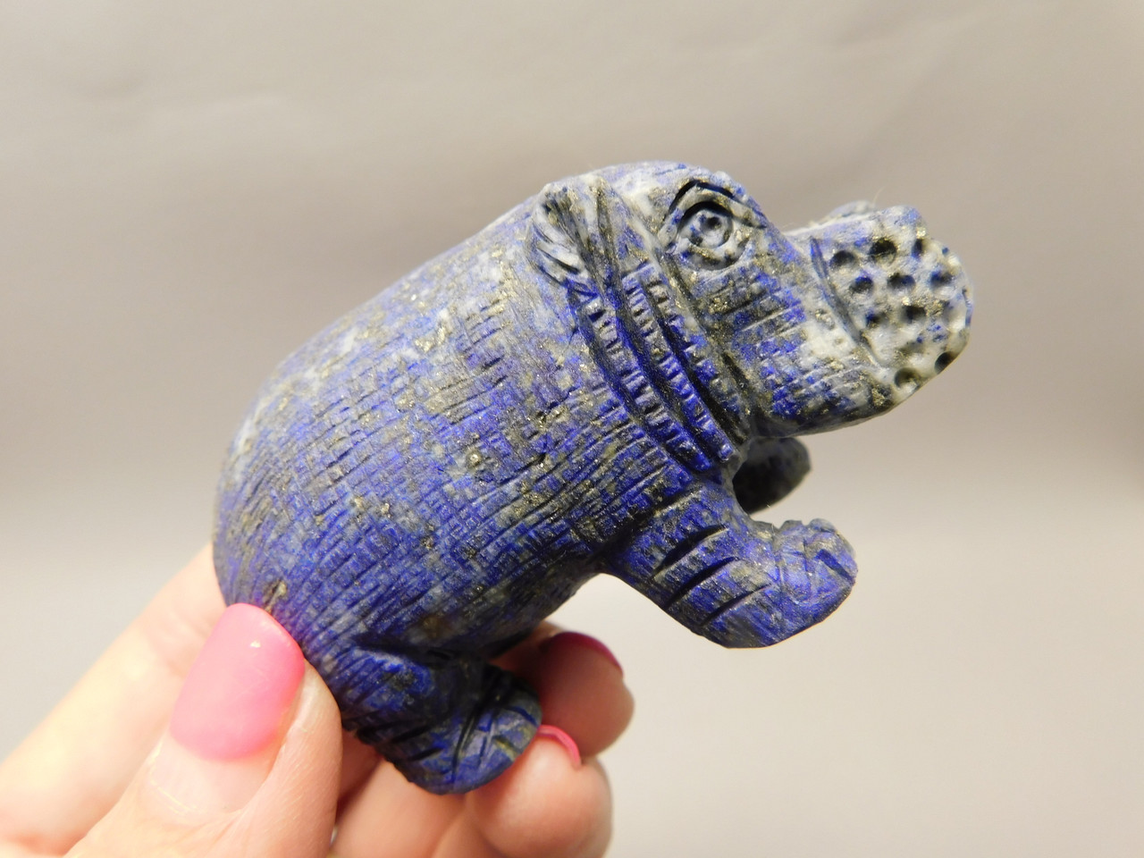 Hippopotamus Figurine Lapis Lazuli 2.7 inch Animal Carving #O4