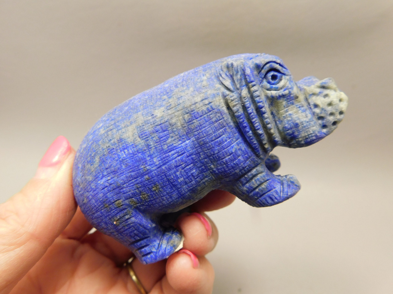 Hippopotamus Figurine Lapis Lazuli 3 inch Animal Carving #O2