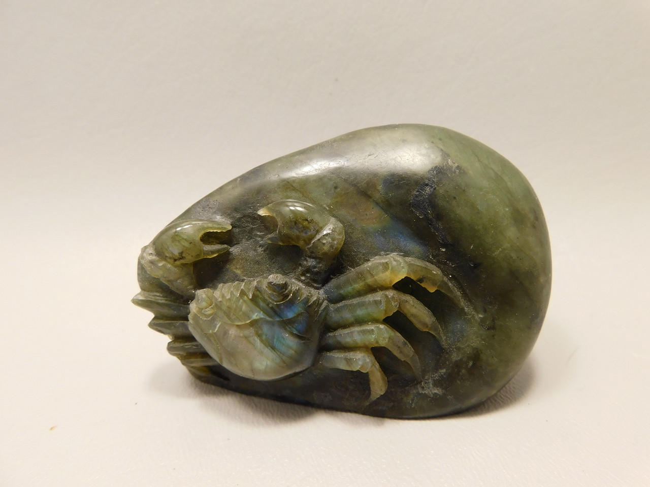 Crab Figurine Labradorite Stone Animal 3.2 inch Carving #O332