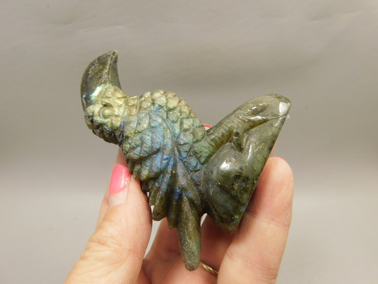 Toucan Bird Figurine Labradorite Rock Animal Carving Stone #O361