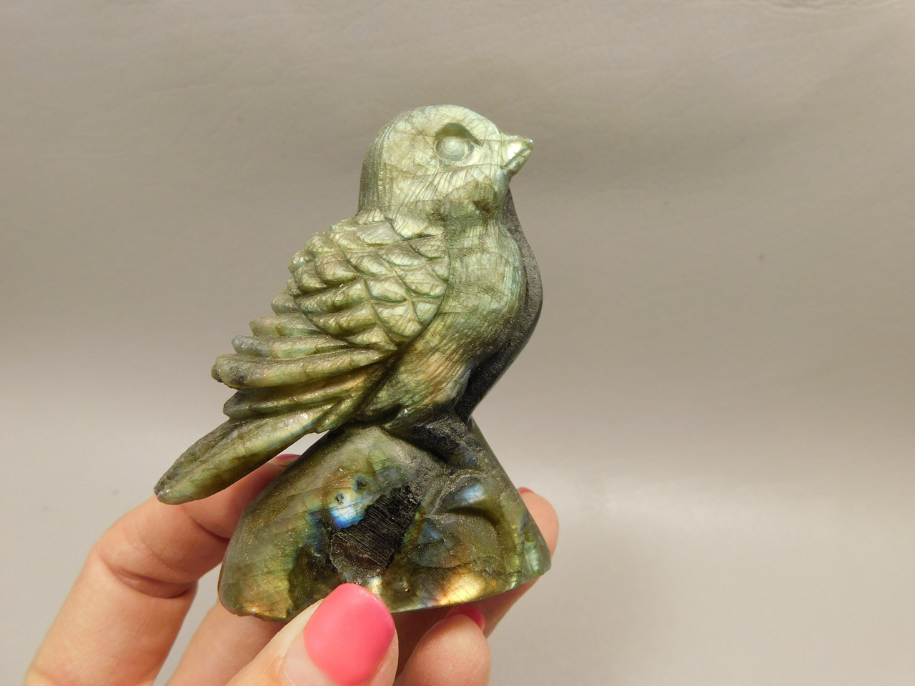 Bird Figurine Labradorite Gemstone Animal Carving #O71