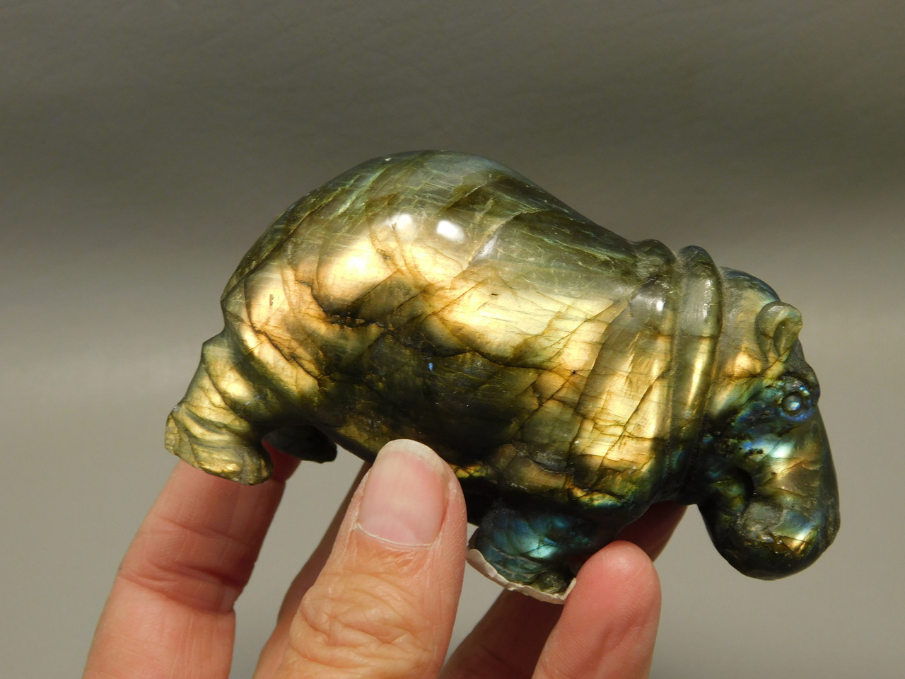 Hippopotamus Figurine Labradorite Hand Carved 3.5 inch Stone Animal #O57