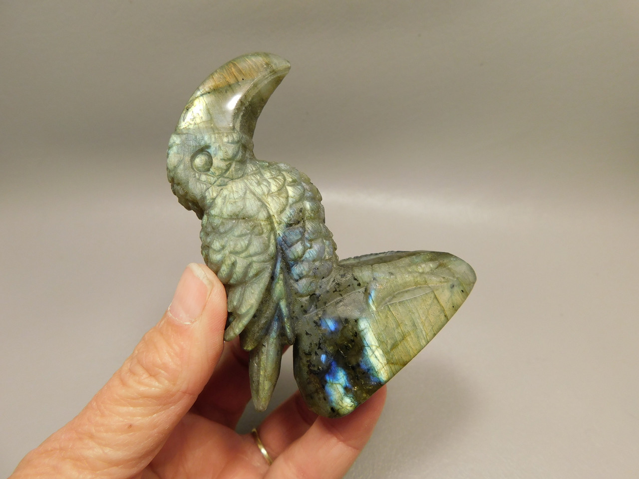 Toucan Bird Figurine Labradorite Hand Carved Rock Stone Carving #O358