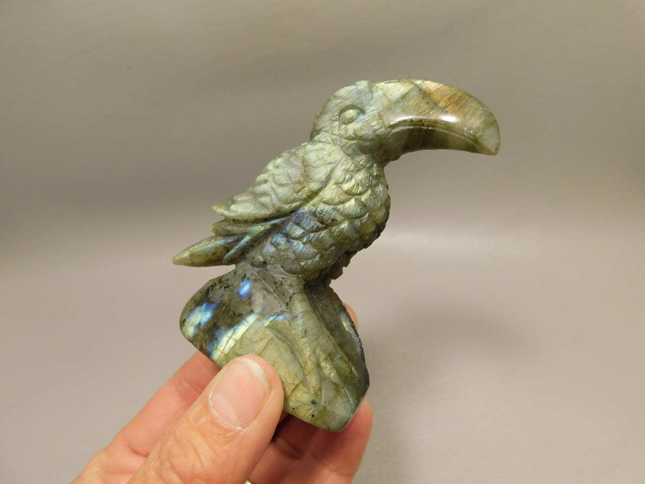 Toucan Bird Figurine Labradorite Hand Carved Rock Stone Carving #O358