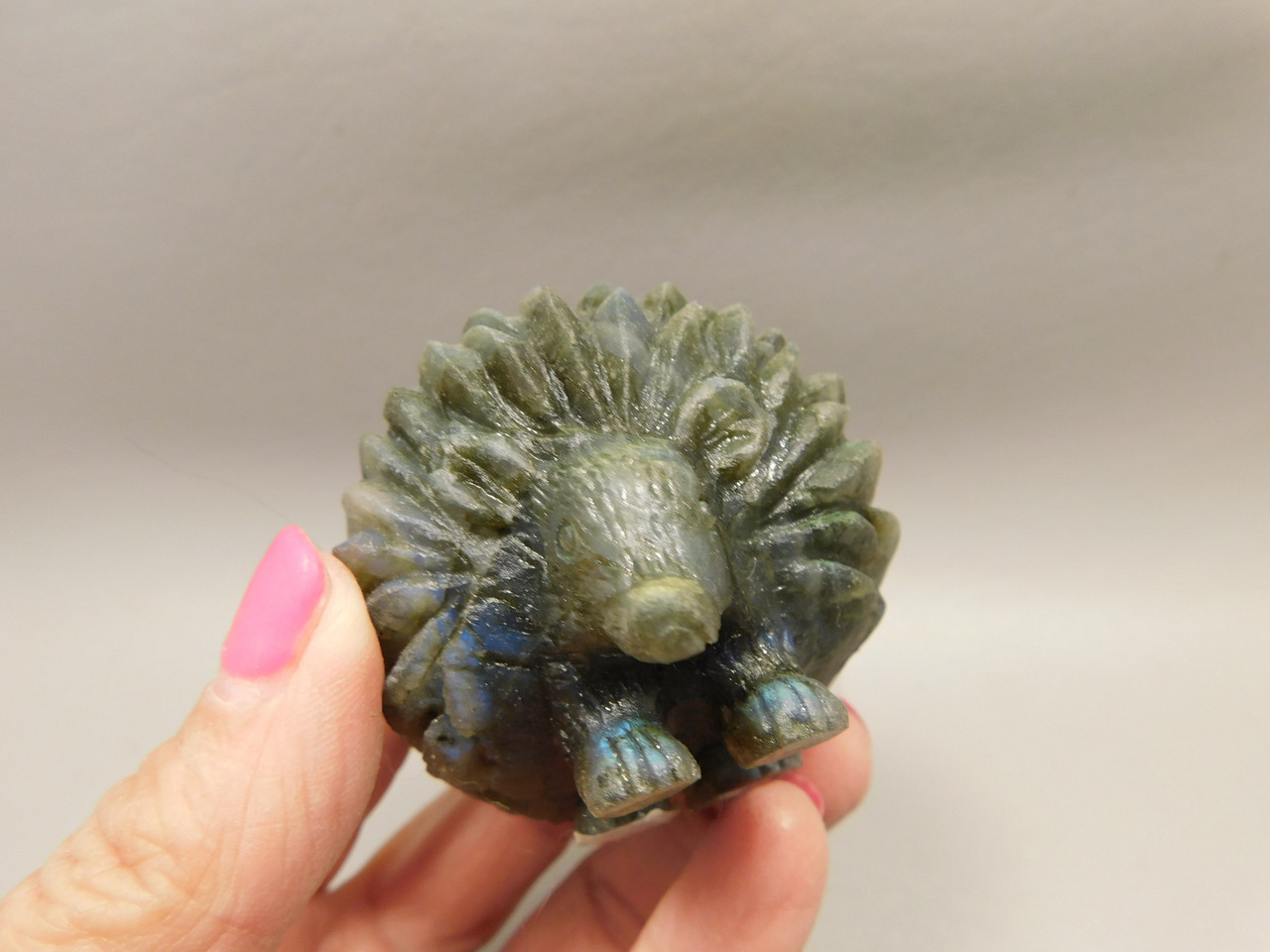 Hedgehog Figurine Labradorite Carved 2.2 inch Stone Animal #O1