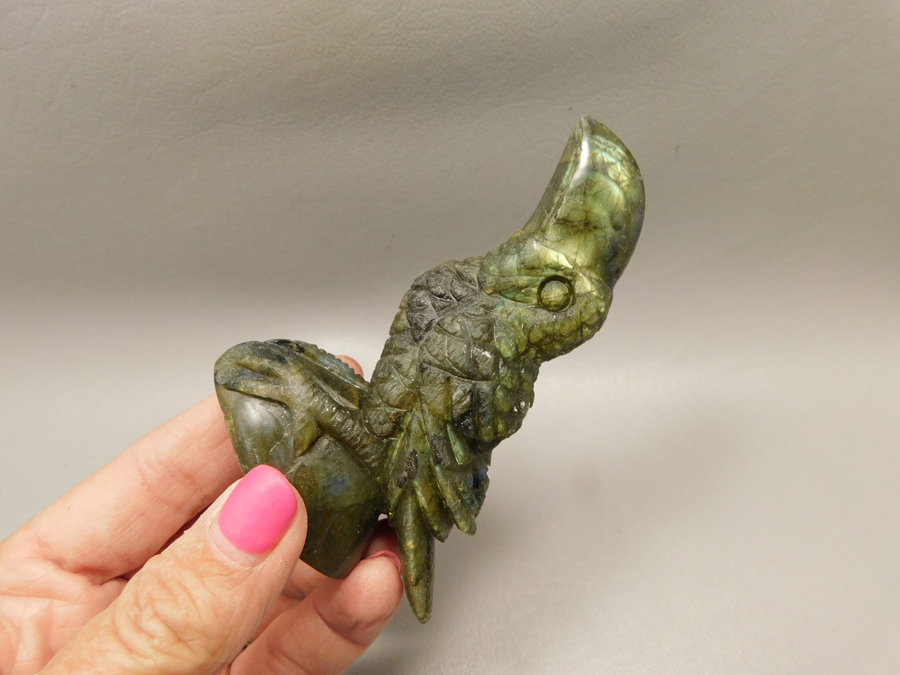 Toucan Bird Figurine Labradorite Rock Animal Carving Stone #O5