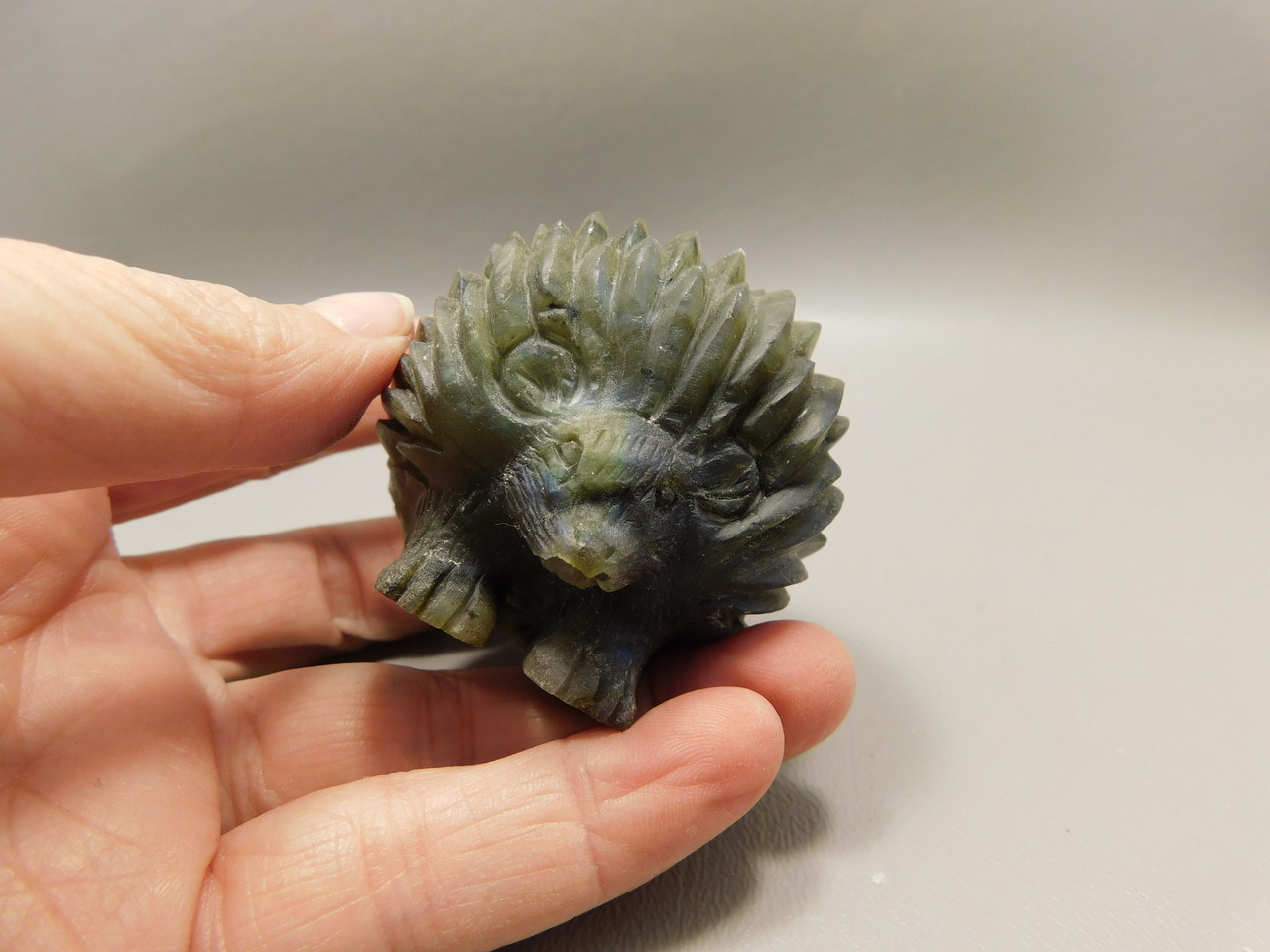 Hedgehog Figurine Labradorite Carved 2 inch Stone Animal #O2