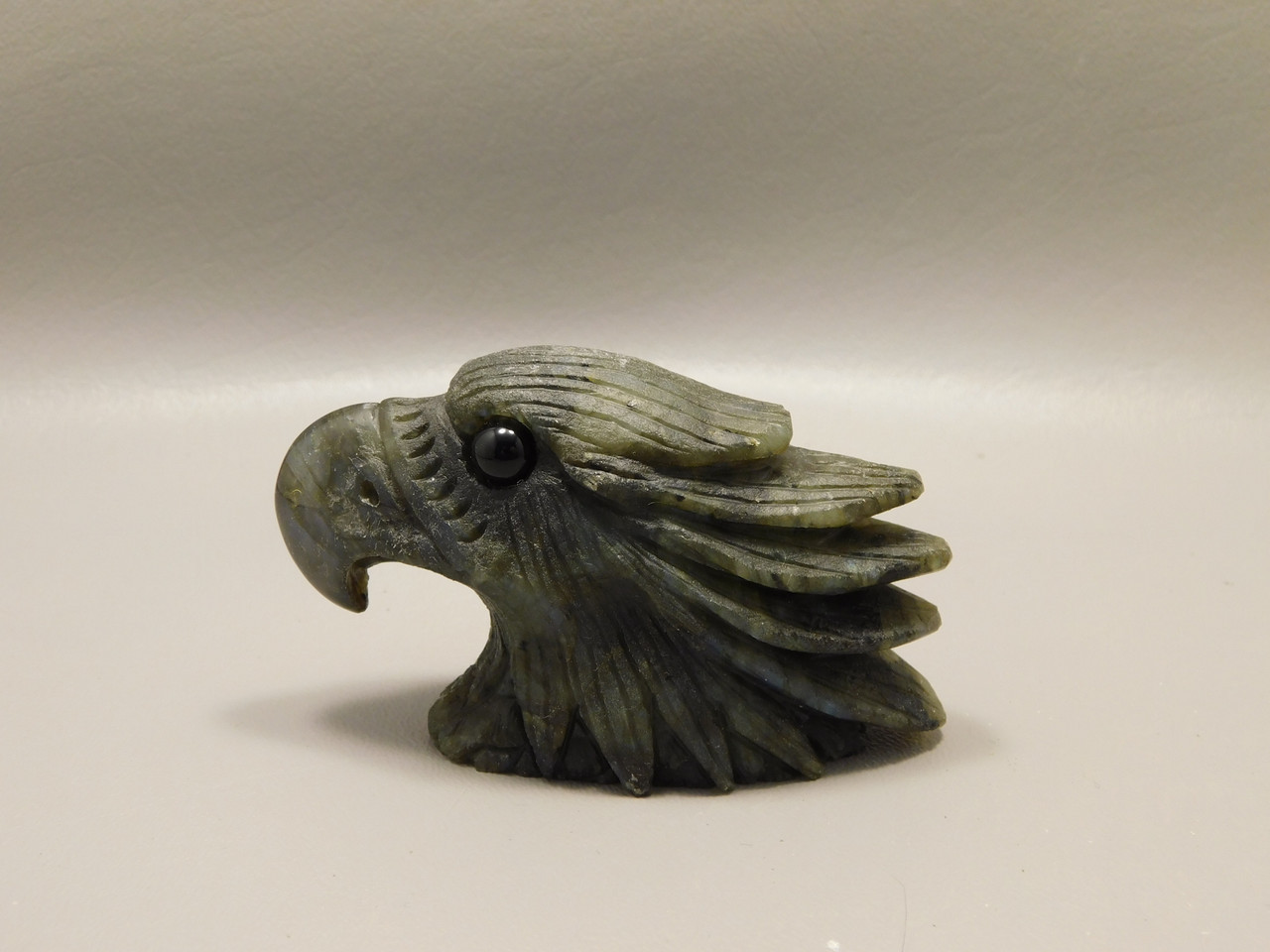 Eagle Head Figurine Animal Carving 3.3 inch Labradorite Gemstone #O36